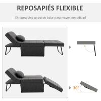 Sofá cama 3 en 1 individual tapizado en lino, sillón reclinable en 5 posiciones, silla de dormir convertible, reposapiés con reposacabezas para salón, carga 200 kg, 95x189x43 cm, gris - details 4