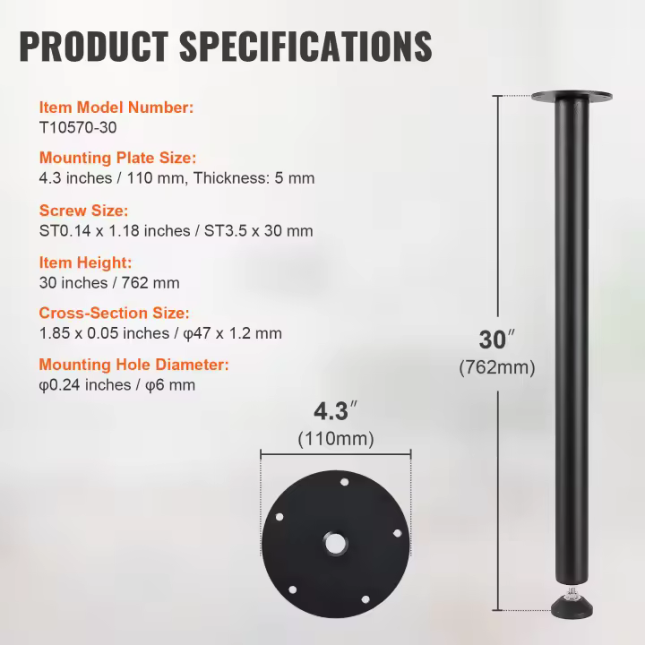 SucceBuy Patas de escritorio ajustables, patas de muebles resistentes de acero reforzado, instalación rápida, copa de pie ajustable en negro - 1