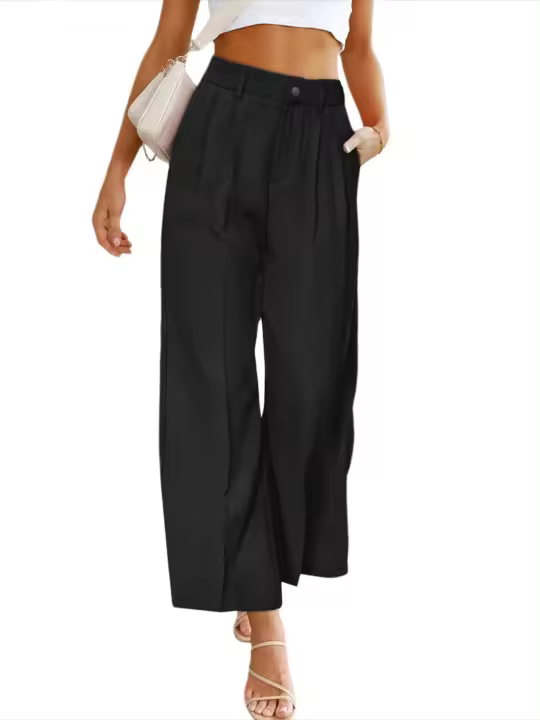 Pantalones anchos de cintura alta para mujer, moda otoño primavera - 1
