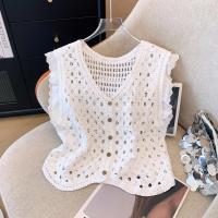 Camiseta de Crochet Transparente Manga sin Capas, Cuello en V, Botones Frontales - details 2