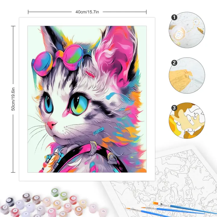 RUOPOTY-pintura por números de gato colorido, Kit de Inicio de imagen de arte de pared moderno, Animal principiante, decoración del hogar - 1