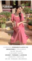 Vestido rosa elegante de verano a la moda con cuello cuadrado y manga abombada, Vestidos femeninos con volantes, vestido de fiesta de cintura alta de Corea, Vestidos para mujer - details 2