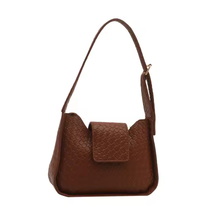 Bolso de hombro tejido de Color sólido a la moda, bolso de cuero Pu con hebilla, bolso pequeño de media luna, bolso de viaje para axila - 1