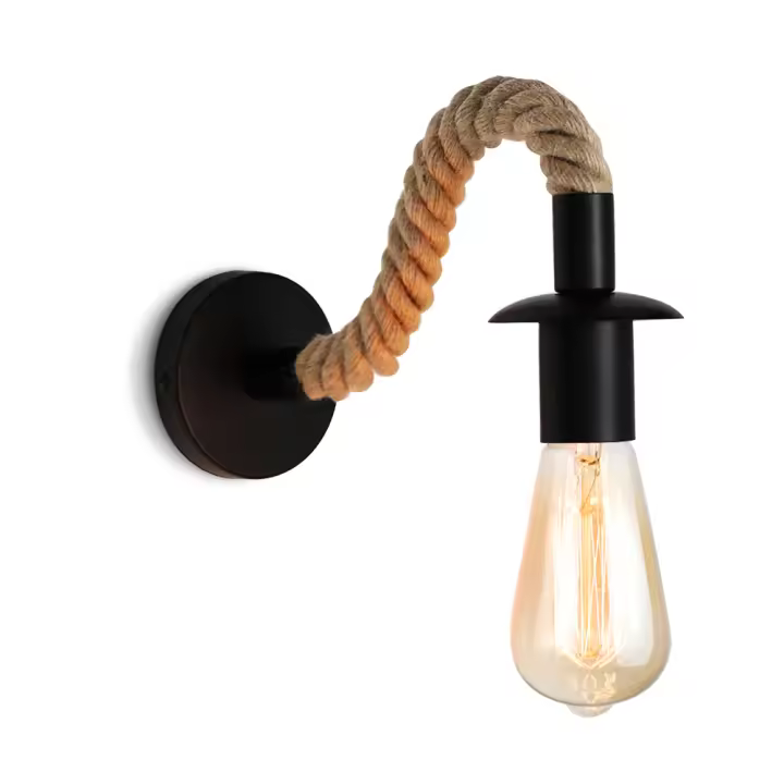 Lámpara de Pared Vintage de Cuerda de Hierba con Luz E27 Retro para Baño Sala Corridor Señero Decoración Interior Material de Madera y Hierro Largo de 18 a 29.9cm y Ancho de 13 a 22.9cm - 1
