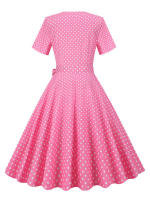 Vestido midi elegante informal para mujer con lunares, cuello Peter Pan, cintura alta y corte en A - details 3