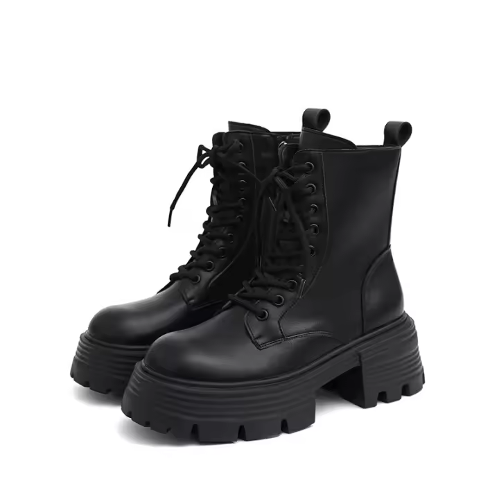 Botas Martin para mujer 2025, nuevas botas individuales con suela gruesa que realzan la altura, botas ajustadas de estilo británico, botas cortas con cordones - 1