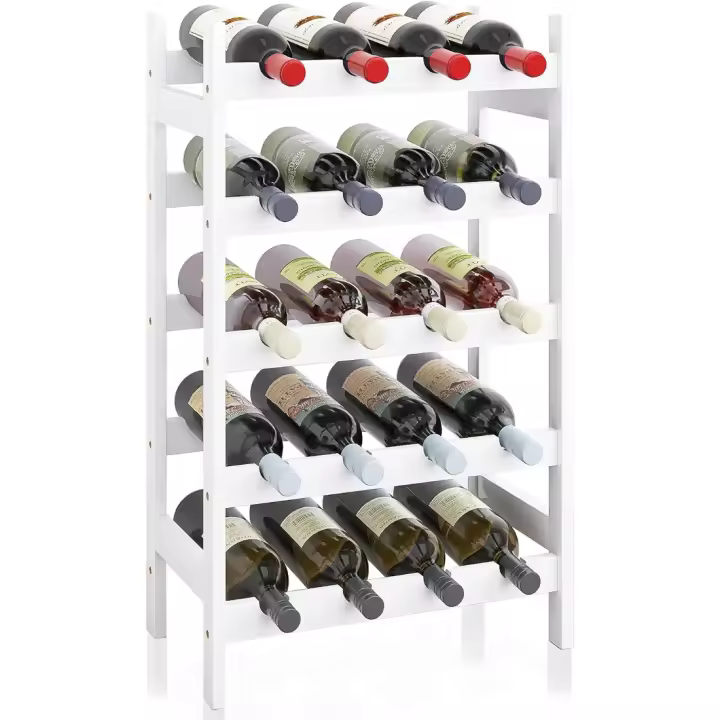 Estante de Almacenamiento de Bambú Soporte para 20 Botellas Diseño de 5 Niveles para Cocina, Despensa, Bodega, Bar Blanco - 1