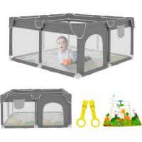 Bebe 120x120cm + Alfombra Bebe – Corralito Bebe con Malla Transpirable – Parque de Juegos Bebe Plegable con Puerta Lateral – Parque Infantil Bebe - Gris - details 0