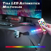 Gaming 120cm x 60cm Mesa Ergonómica Gamer con LED con Tablero Fibra Carbono Escritorio para Computadora con Portavasos y Gancho para Auriculares Negro - details 6