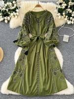 Vestido largo ceñido a la cintura con mangas abullonadas bordadas para primavera y otoño de estilo étnico bohemio para mujer A155 - details 2