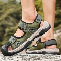 Nuevas sandalias de cuero de plena flor para hombre de alta calidad, talla 46, parte superior de seguridad con punta cerrada, zapatos de gamuza para exteriores, OEM de playa - details 7