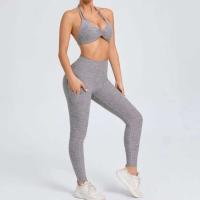 Conjunto de yoga sin costuras para mujer, pantalones de chándal de cintura alta con bolsillos para levantar la cadera, tres sujetadores sin espalda, Body de entrenamiento de gimnasia - details 6