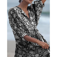 Vestido corto de vacaciones de playa de rayón informal suelto con lazo floral para mujer de moda de verano - details 79