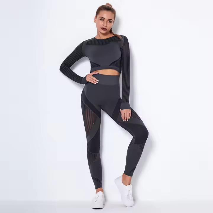 Conjunto de Yoga sin Costura para Mujer Ropa Deportiva de 2 Piezas Top Corto, Sujetador, Leggings, Traje de Entrenamiento para Gimnasio - 1