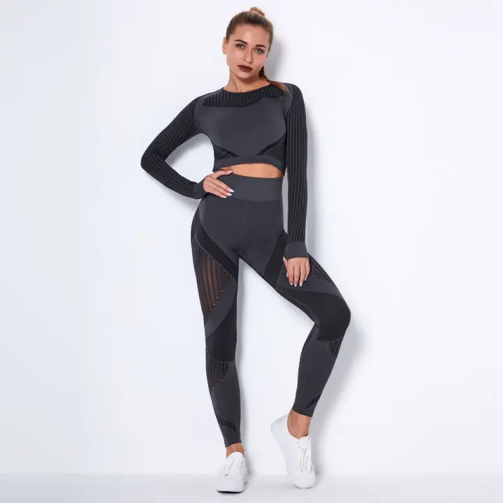Conjunto de Yoga sin Costura para Mujer Ropa Deportiva de 2 Piezas Top Corto, Sujetador, Leggings, Traje de Entrenamiento para Gimnasio - 1