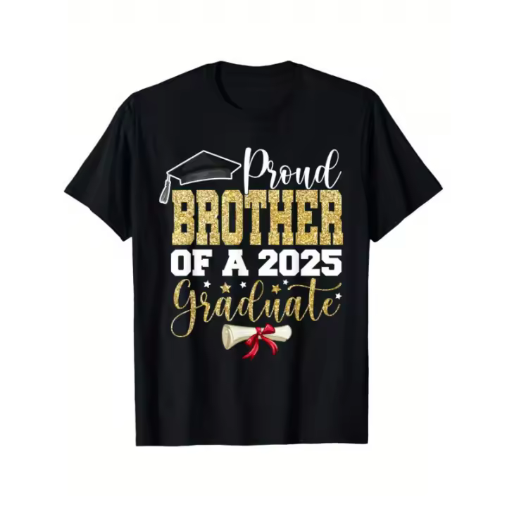 Orgulloso hermano de un graduado de 2025 Senior 2025 Camiseta de graduación 100% algodón Cuello redondo Camiseta de manga corta Moda Casual Hombres Mujeres Camiseta divertida, regalo para hombres mujeres familiares amigos, S-XXXL - 1