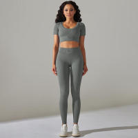 Conjunto de Yoga sin Costuras Leggings de Cintura Alta Top de Manga Corta Top Corto - details 12
