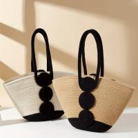 Bolso de Hombro de Paja Hecho a Mano Gran Capacidad Diseño Elegante con Botones Decorativos - details 0