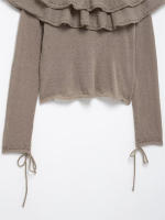OUWU- Blusa Corta de Punto de Crochet con Volantes en Cascada y Cuello en V a la Moda para Mujer, Camisa Informal para Mujer, Blusas Cortas Elegantes - details 5