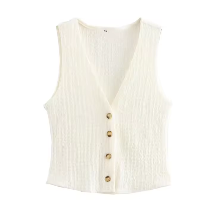 Conjunto de moda para mujer, top sin mangas de cintura alta y pantalones con botones, elegante para mujer - 1