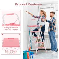 Escaleras Plegables de 4 Escalones, Capacidad de 150KG con Pedales Antideslizantes Anchos, Taburete de Mano de Acero, Manubrio de Esponja, Uso en Interiores y Exteriores, Negro - details 26