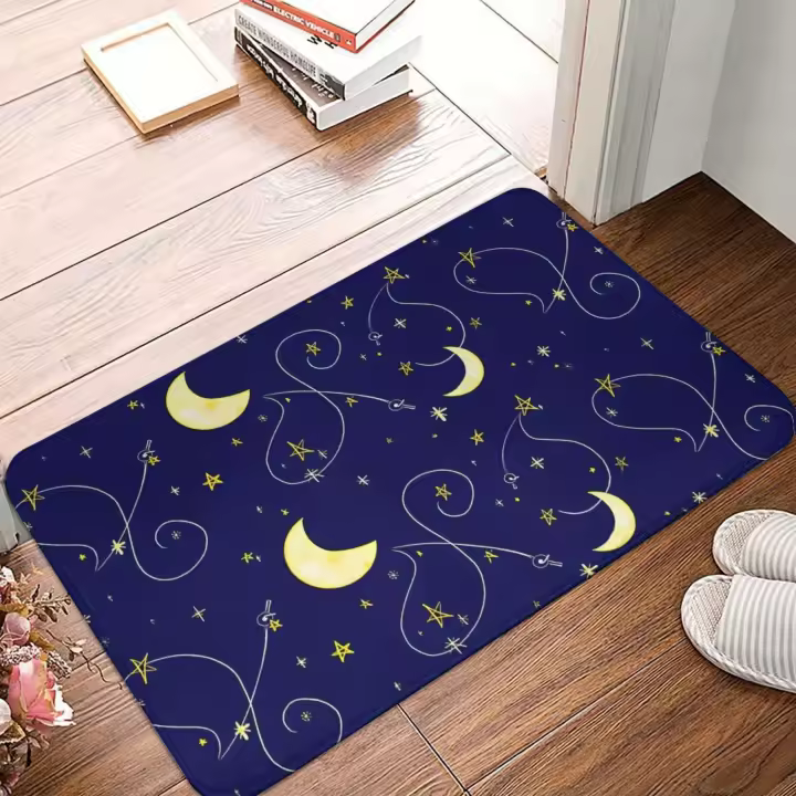 Alfombra de baño de franela con diseño de fortaleza y luna, alfombra de entrada lavable a máquina para decoración del hogar y franela navideña - 1