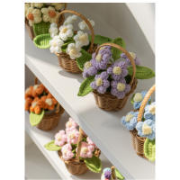 Hecho a mano hook woven puffs flores pequeñas macetas escritorio decoración pendular tejer flores inmortales - details 8