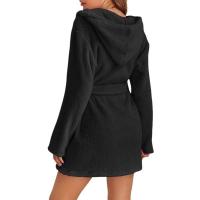 Pijama tipo jersey con capucha para mujer, albornoz cálido de color sólido para el hogar, 2024 - details 2