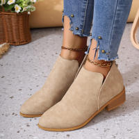 Zapatos de mujer de talla grande para las cuatro estaciones, estilo británico, color sólido, punta puntiaguda, casuales, con cremallera trasera, tacón bajo, tacón grueso, zapatos individuales 2025. - details 3