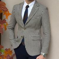 Traje de Blazer a Cuadros Houndstooth Chaqueta de Traje Casual de Ajuste Delgado para Hombres - details 0