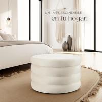 Taburete Almacenaje Bouclé, Carga: 120 kg, MDF, Puff Almacenaje, Taburete Dormitorio, Reposapies Puff, Zapatero Entrada Recibidor, Asiento Acolchado, Ideal Salón Hogar - 42 x 47 cm Crema - details 22