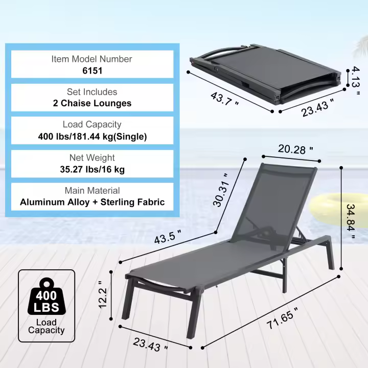 SucceBuy Chaise Lounge de aluminio para exteriores: su lugar de relajación ideal, perfecto para patio, playa o piscina. - 1