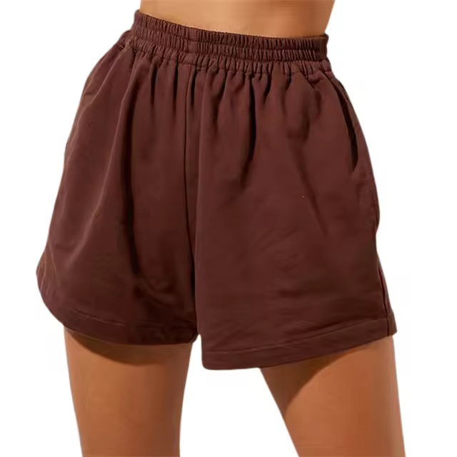 Shorts de Sudor Casuales de Verano para Mujeres Cintura Alta, Ajuste Suelto, Color Sólido, Ideal para Workout, Fitness, Correr, Yoga - 1