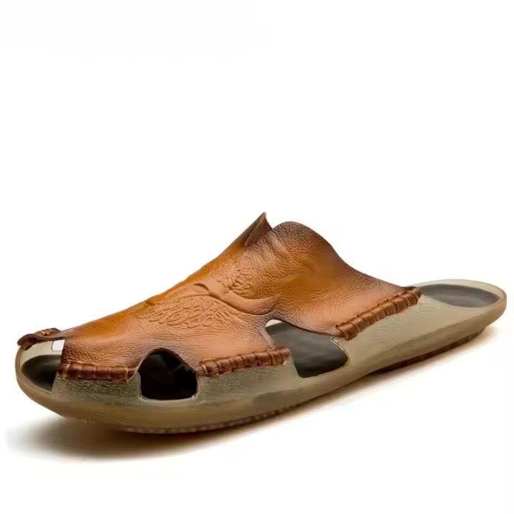 Zapatos antideslizantes de cuero para hombre, sandalias de playa, zapatos cómodos de verano, chanclas clásicas - 1