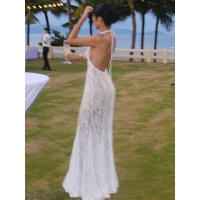 BUNO-Vestido largo sexy de encaje con cuello Halter, vestido largo con huecos y espalda descubierta para mujer, vestido ajustado para vacaciones de verano, - details 7