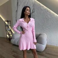 Moda De Las Mujeres Nuevo Cuello De Solapa Manga Larga Pit Strip Vestido De Punto Europa Y América Vestido Delgado - details 5