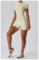 1 pieza de verano con cremallera de manga corta Yoga de una pieza para mujer danza Fitness ejercicio ajustado ropa de una pieza - details 11
