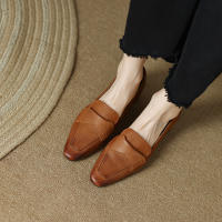 Zapatos pequeños de punta cuadrada estilo francés para mujer, tacón bajo, tacón grueso, zapatos pequeños de cuero - details 13