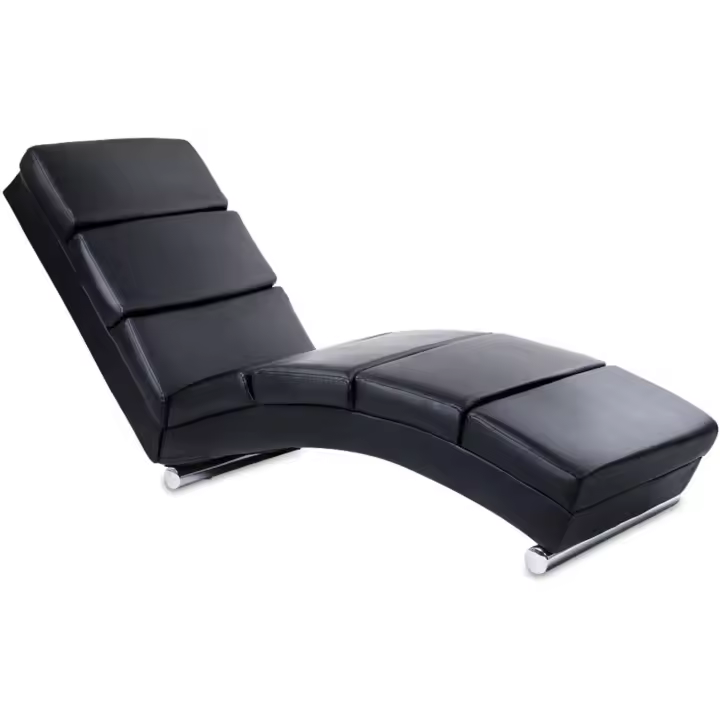 Cuero Artificial con Almohadillas Acolchadas y Base Cilíndrica de Acero Cromado, 154x51x73 cm, Negro - Diván Chaise Lounge, Sillón Relax Chaise Lounge - 1