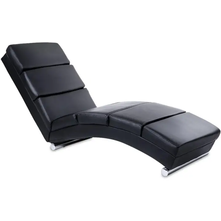 Cuero Artificial con Almohadillas Acolchadas y Base Cilíndrica de Acero Cromado, 154x51x73 cm, Negro - Diván Chaise Lounge, Sillón Relax Chaise Lounge - 1