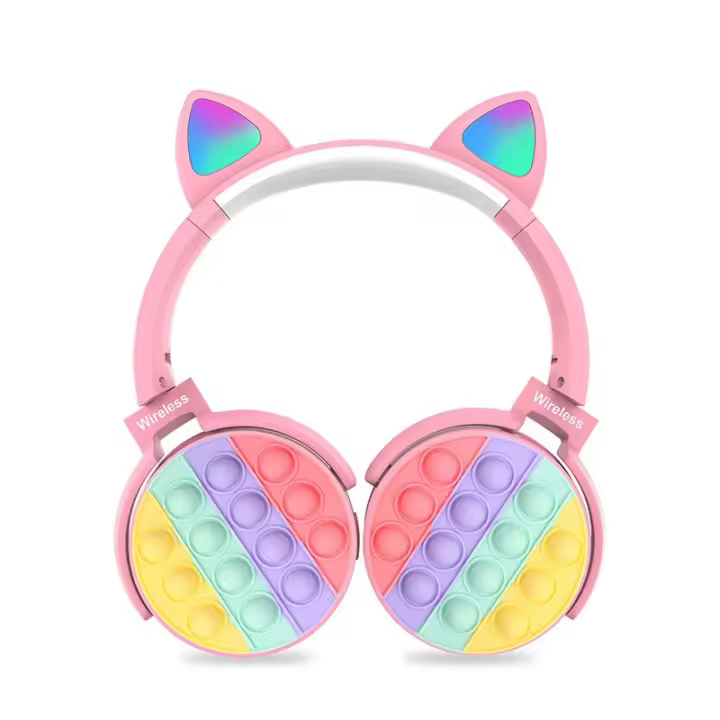 Auriculares de descompresión, audífonos con orejas de Gato, bonitos auriculares de Música Estéreo HIFI con Luz Flash, Soporte para tarjeta TF/AUX/FM, reproducción con Micrófono - 1