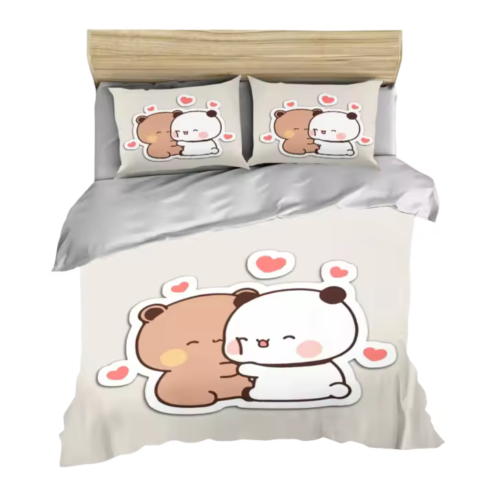 Juego de Ropa de Cama de Dibujos Animados de Oso Kawaii Cubierta de Edredón de Poliéster para Cama Doble de Niños Regalo de Navidad Perfecto - 1