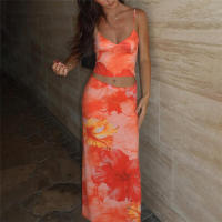 BUNO-Conjunto de 2 piezas con estampado Tie-Dye de gato extraño para mujer, moda Hipster Y2K, camisola elegante con cuello en V + faldas Maxi, ropa de calle a juego - details 23