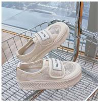 Zapatos deportivos de suela gruesa para mujer, zapatos para caminar a la moda con cordones y corte bajo, tenis blancos - details 6