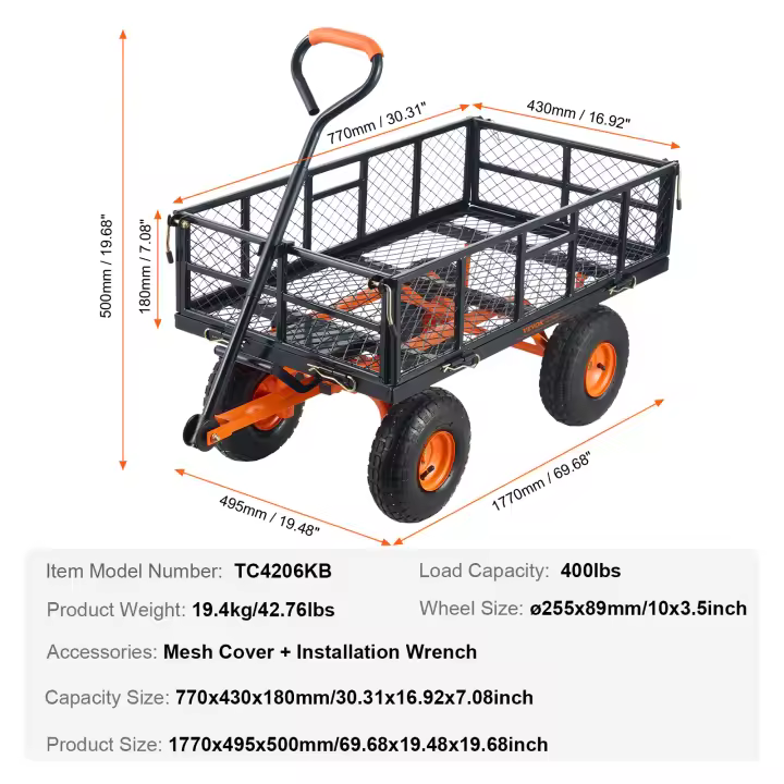 VEVOR-carrito de basura de Metal para jardín, con marco fácil de montar, con mango Convertible 2 en 1 - 1