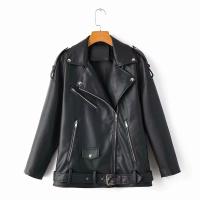 TRAFZA, chaquetas de cuero para mujer de primavera, cuello vuelto, charretera con remaches, abrigo de motociclista con cremallera, prendas de vestir holgadas de cuero suave de imitación para mujer de otoño - details 1