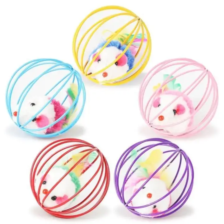 Ratón colorido popular en jaula, juguete para gatos dentro de arena, juguete interactivo para gatos - 1