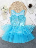 Vestido de baile de Ballet para niñas, sin mangas, lentejuelas brillantes, leotardo de malla, tutú, Ropa de baile, gimnasia, patinaje, disfraz de escenario actuación - details 9