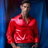 Camisa de vestir de satén de lujo para hombre, esmoquin liso de seda a la moda, informal, para boda, fiesta, graduación y oficina - details 2
