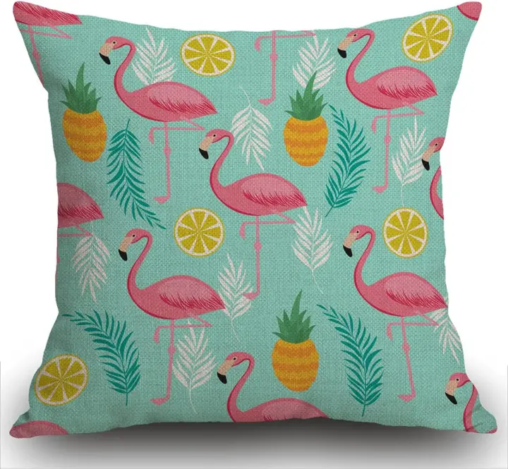 Funda de Cojín con Diseño de Flamenco Piñas y Hojas Exóticas Ideal para el Hogar, para Hombres y Mujeres Decoración de Sofá y Silla - 1